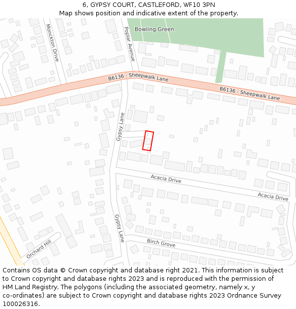 6, GYPSY COURT, CASTLEFORD, WF10 3PN: Location map and indicative extent of plot