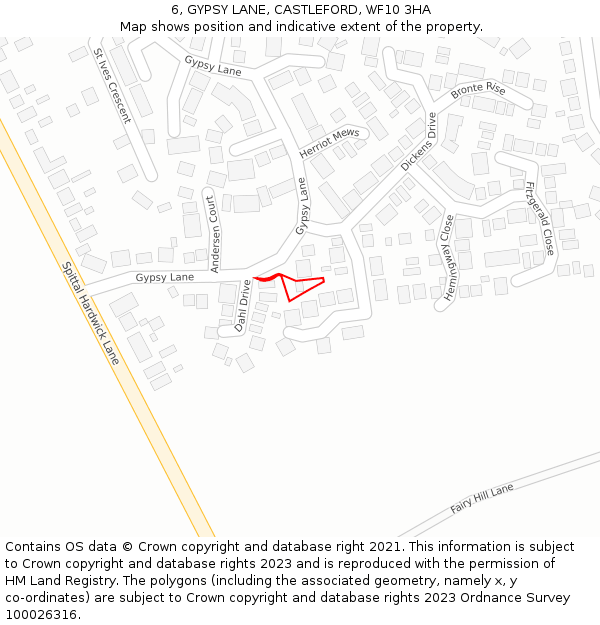 6, GYPSY LANE, CASTLEFORD, WF10 3HA: Location map and indicative extent of plot