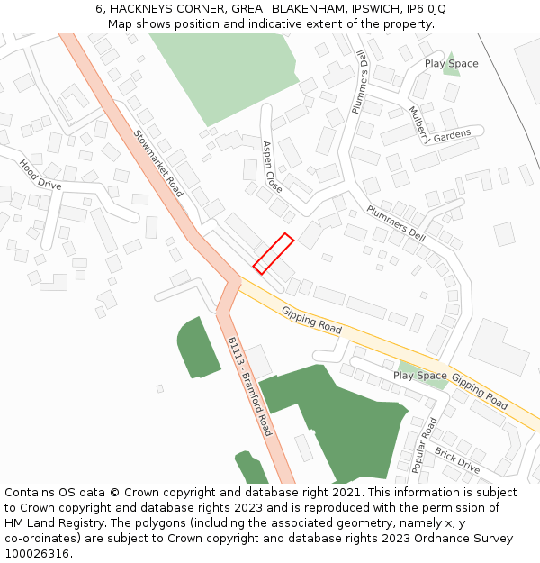 6, HACKNEYS CORNER, GREAT BLAKENHAM, IPSWICH, IP6 0JQ: Location map and indicative extent of plot