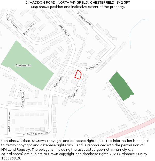 6, HADDON ROAD, NORTH WINGFIELD, CHESTERFIELD, S42 5PT: Location map and indicative extent of plot