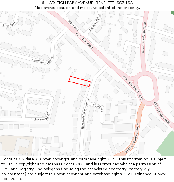 6, HADLEIGH PARK AVENUE, BENFLEET, SS7 1SA: Location map and indicative extent of plot