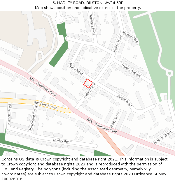 6, HADLEY ROAD, BILSTON, WV14 6RP: Location map and indicative extent of plot