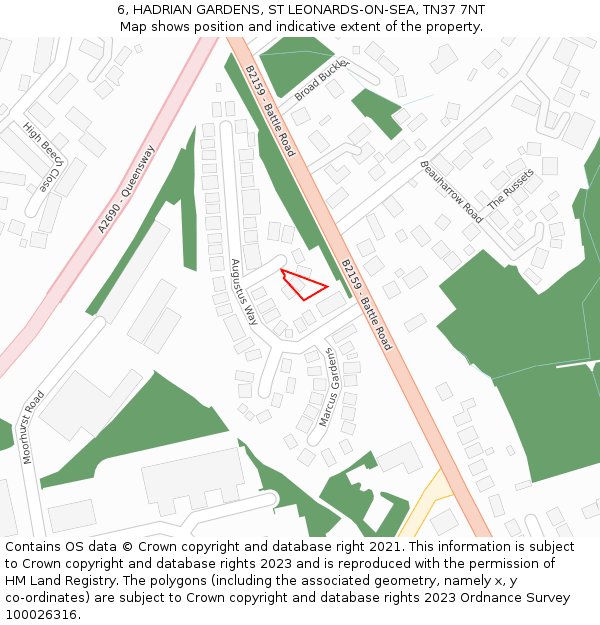 6, HADRIAN GARDENS, ST LEONARDS-ON-SEA, TN37 7NT: Location map and indicative extent of plot