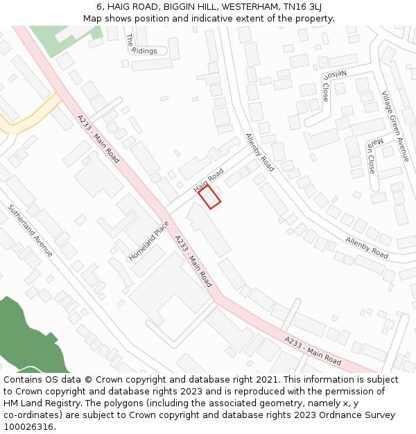 6, HAIG ROAD, BIGGIN HILL, WESTERHAM, TN16 3LJ: Location map and indicative extent of plot