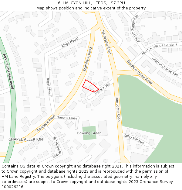 6, HALCYON HILL, LEEDS, LS7 3PU: Location map and indicative extent of plot