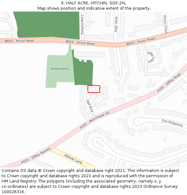 6, HALF ACRE, HITCHIN, SG5 2XL: Location map and indicative extent of plot