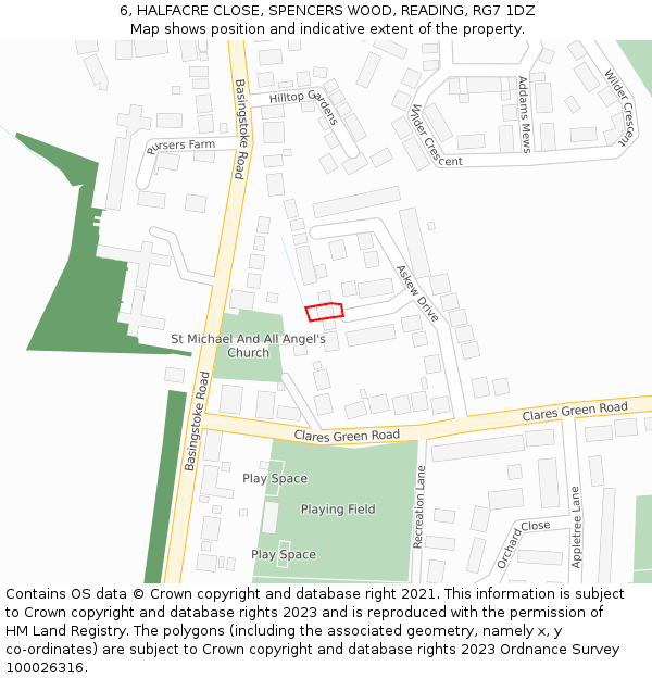 6, HALFACRE CLOSE, SPENCERS WOOD, READING, RG7 1DZ: Location map and indicative extent of plot