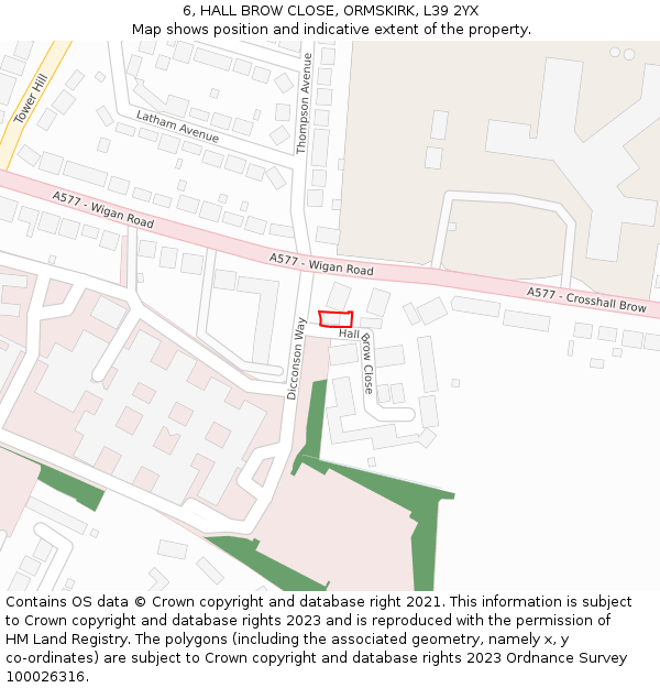 6, HALL BROW CLOSE, ORMSKIRK, L39 2YX: Location map and indicative extent of plot