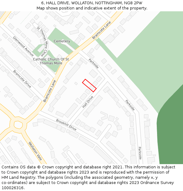 6, HALL DRIVE, WOLLATON, NOTTINGHAM, NG8 2PW: Location map and indicative extent of plot