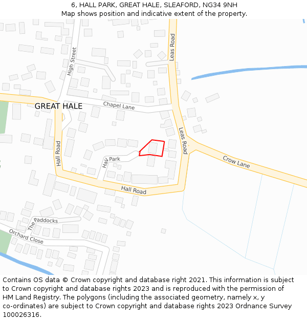 6, HALL PARK, GREAT HALE, SLEAFORD, NG34 9NH: Location map and indicative extent of plot