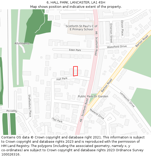 6, HALL PARK, LANCASTER, LA1 4SH: Location map and indicative extent of plot