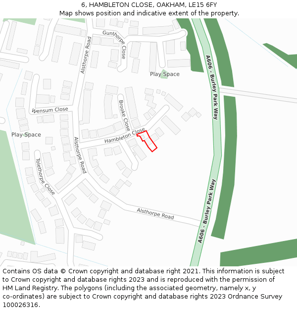 6, HAMBLETON CLOSE, OAKHAM, LE15 6FY: Location map and indicative extent of plot