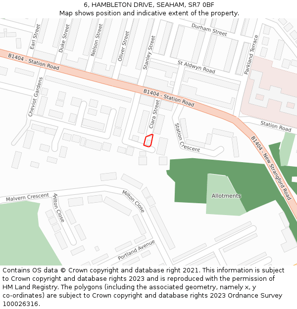 6, HAMBLETON DRIVE, SEAHAM, SR7 0BF: Location map and indicative extent of plot