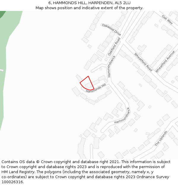 6, HAMMONDS HILL, HARPENDEN, AL5 2LU: Location map and indicative extent of plot