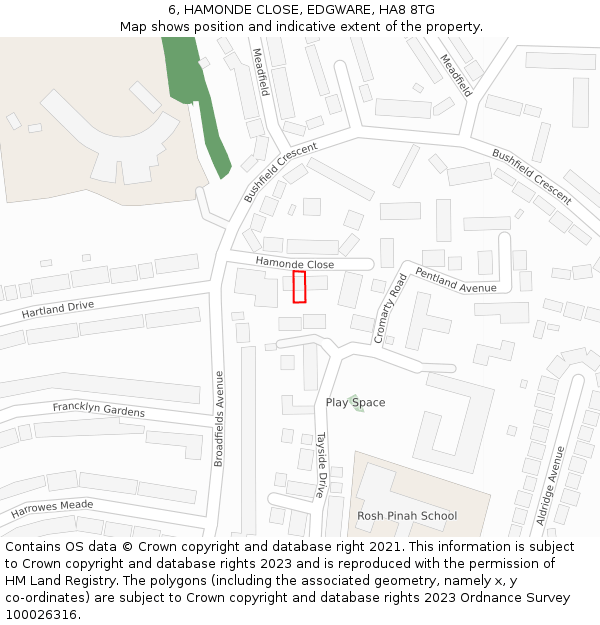6, HAMONDE CLOSE, EDGWARE, HA8 8TG: Location map and indicative extent of plot