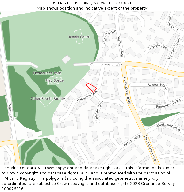 6, HAMPDEN DRIVE, NORWICH, NR7 0UT: Location map and indicative extent of plot