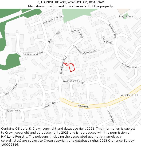6, HAMPSHIRE WAY, WOKINGHAM, RG41 3AX: Location map and indicative extent of plot