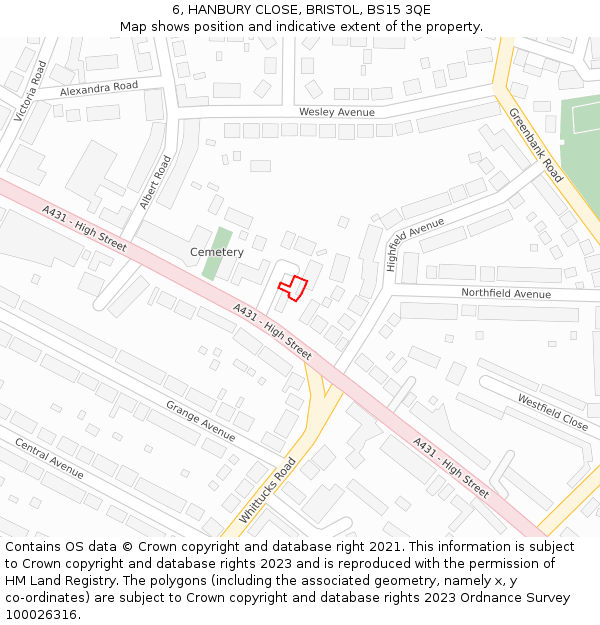 6, HANBURY CLOSE, BRISTOL, BS15 3QE: Location map and indicative extent of plot