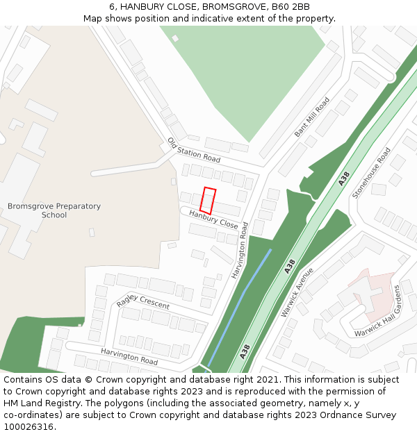 6, HANBURY CLOSE, BROMSGROVE, B60 2BB: Location map and indicative extent of plot