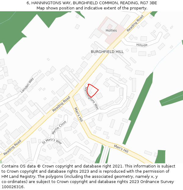 6, HANNINGTONS WAY, BURGHFIELD COMMON, READING, RG7 3BE: Location map and indicative extent of plot