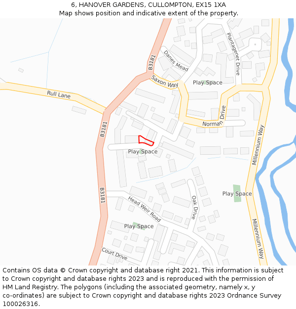 6, HANOVER GARDENS, CULLOMPTON, EX15 1XA: Location map and indicative extent of plot