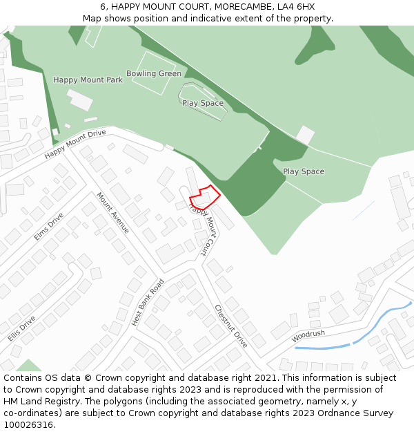 6, HAPPY MOUNT COURT, MORECAMBE, LA4 6HX: Location map and indicative extent of plot