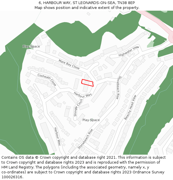 6, HARBOUR WAY, ST LEONARDS-ON-SEA, TN38 8EP: Location map and indicative extent of plot