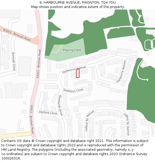 6, HARBOURNE AVENUE, PAIGNTON, TQ4 7DU: Location map and indicative extent of plot