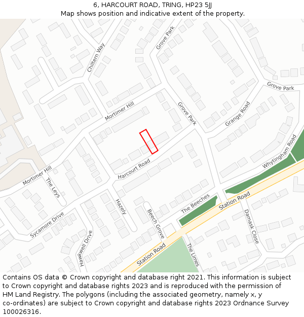 6, HARCOURT ROAD, TRING, HP23 5JJ: Location map and indicative extent of plot