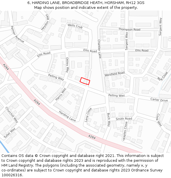 6, HARDING LANE, BROADBRIDGE HEATH, HORSHAM, RH12 3GS: Location map and indicative extent of plot