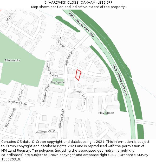 6, HARDWICK CLOSE, OAKHAM, LE15 6FF: Location map and indicative extent of plot