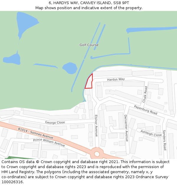 6, HARDYS WAY, CANVEY ISLAND, SS8 9PT: Location map and indicative extent of plot