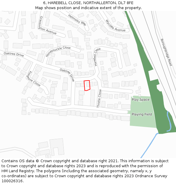6, HAREBELL CLOSE, NORTHALLERTON, DL7 8FE: Location map and indicative extent of plot