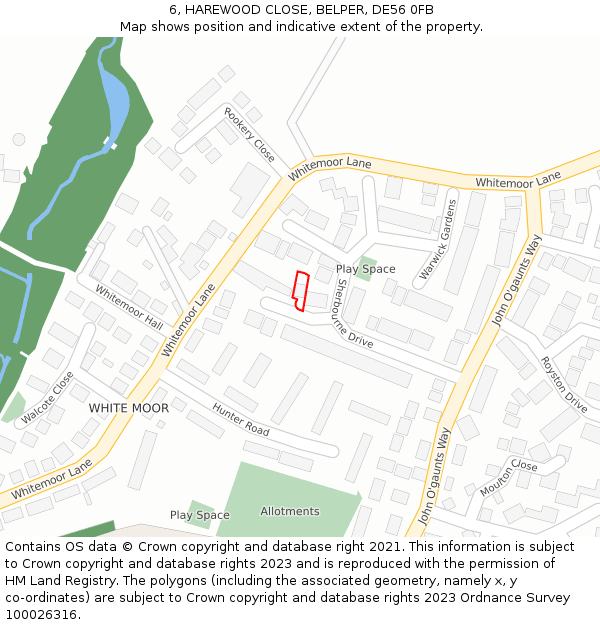 6, HAREWOOD CLOSE, BELPER, DE56 0FB: Location map and indicative extent of plot