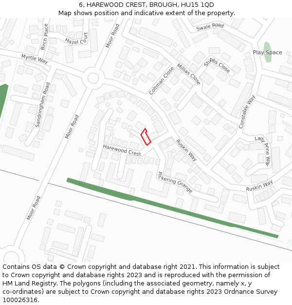 6, HAREWOOD CREST, BROUGH, HU15 1QD: Location map and indicative extent of plot