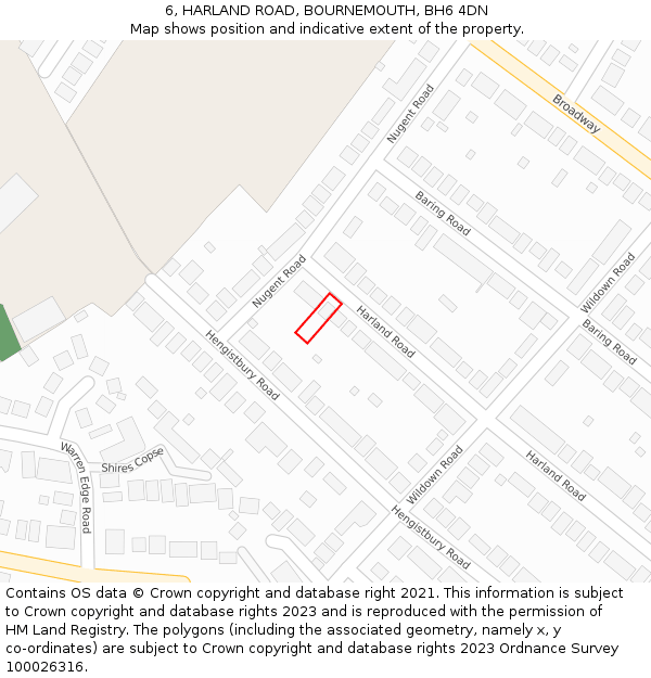 6, HARLAND ROAD, BOURNEMOUTH, BH6 4DN: Location map and indicative extent of plot