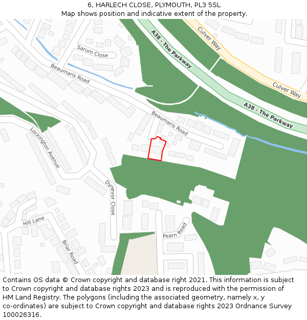 6, HARLECH CLOSE, PLYMOUTH, PL3 5SL: Location map and indicative extent of plot