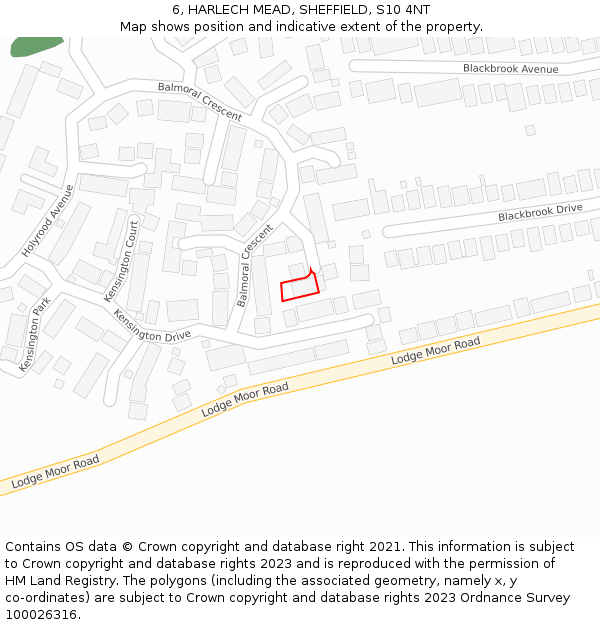 6, HARLECH MEAD, SHEFFIELD, S10 4NT: Location map and indicative extent of plot