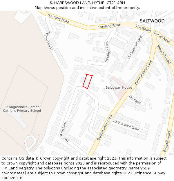 6, HARPSWOOD LANE, HYTHE, CT21 4BH: Location map and indicative extent of plot