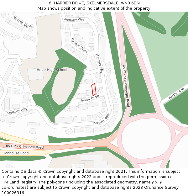 6, HARRIER DRIVE, SKELMERSDALE, WN8 6BN: Location map and indicative extent of plot