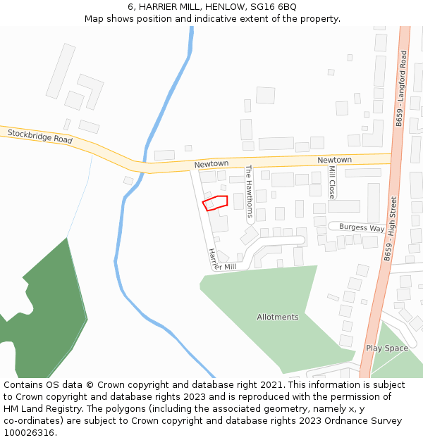 6, HARRIER MILL, HENLOW, SG16 6BQ: Location map and indicative extent of plot