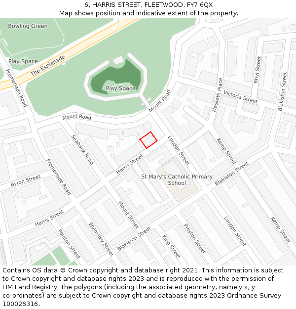 6, HARRIS STREET, FLEETWOOD, FY7 6QX: Location map and indicative extent of plot