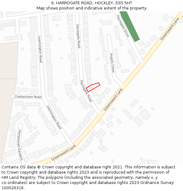 6, HARROGATE ROAD, HOCKLEY, SS5 5HT: Location map and indicative extent of plot