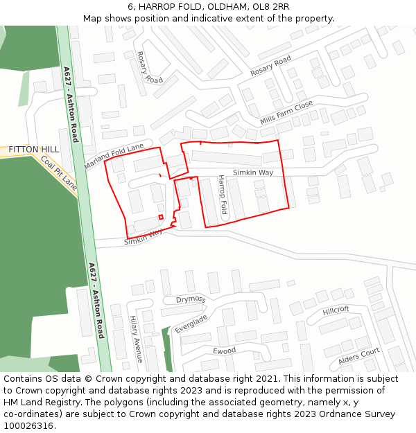 6, HARROP FOLD, OLDHAM, OL8 2RR: Location map and indicative extent of plot
