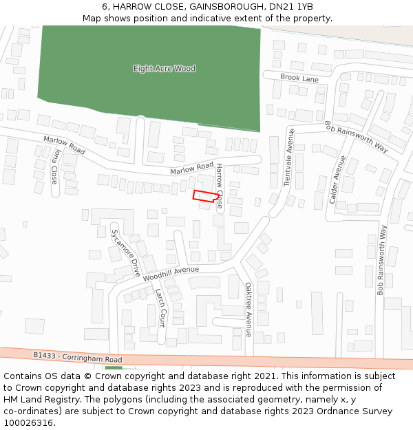 6, HARROW CLOSE, GAINSBOROUGH, DN21 1YB: Location map and indicative extent of plot