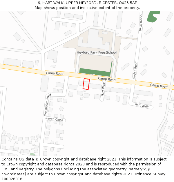 6, HART WALK, UPPER HEYFORD, BICESTER, OX25 5AF: Location map and indicative extent of plot