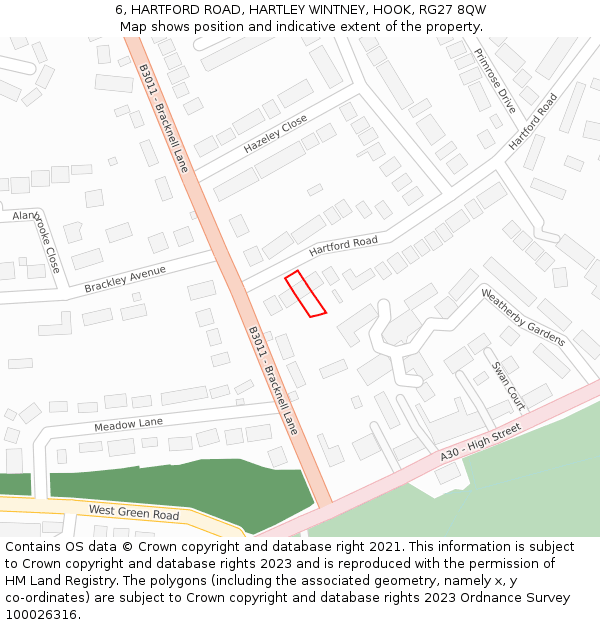 6, HARTFORD ROAD, HARTLEY WINTNEY, HOOK, RG27 8QW: Location map and indicative extent of plot