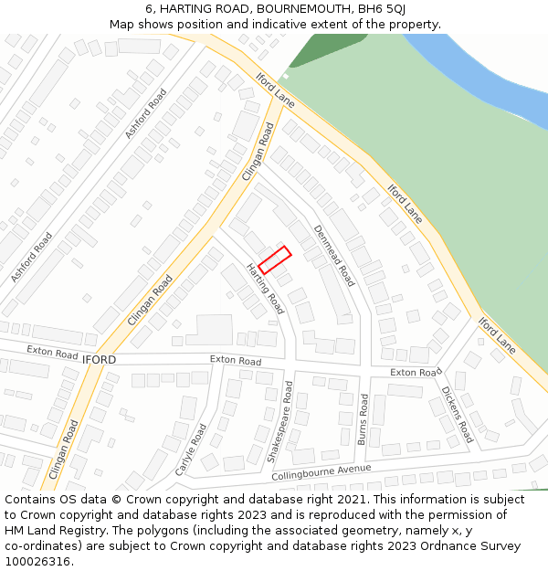6, HARTING ROAD, BOURNEMOUTH, BH6 5QJ: Location map and indicative extent of plot