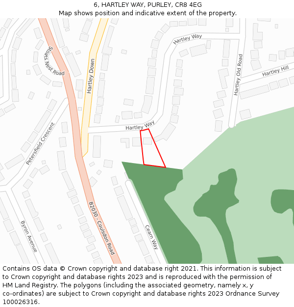 6, HARTLEY WAY, PURLEY, CR8 4EG: Location map and indicative extent of plot