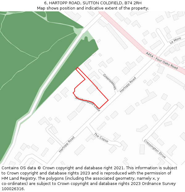 6, HARTOPP ROAD, SUTTON COLDFIELD, B74 2RH: Location map and indicative extent of plot